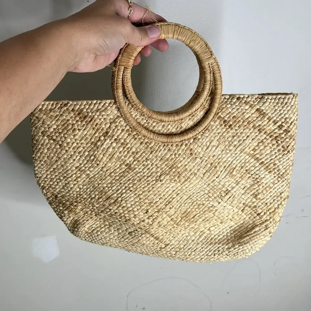 St. John's Bay Cream Rattan Woven Ocean Design Handbag
